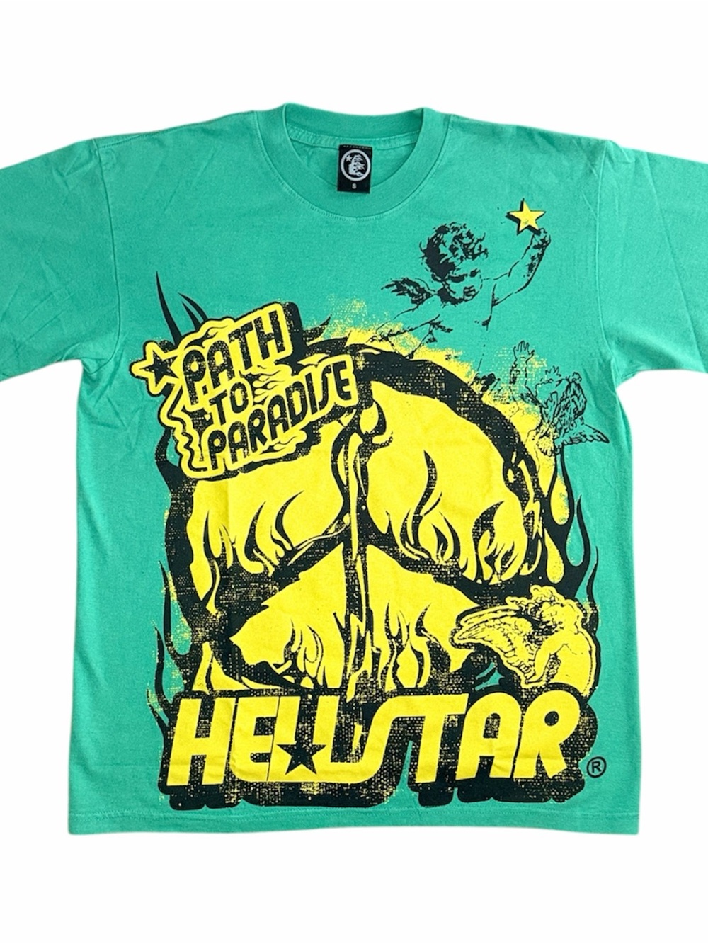 Hellstar Men's Green Path To Paradise Graphic Logo Crew Neck T-Shirt Size S